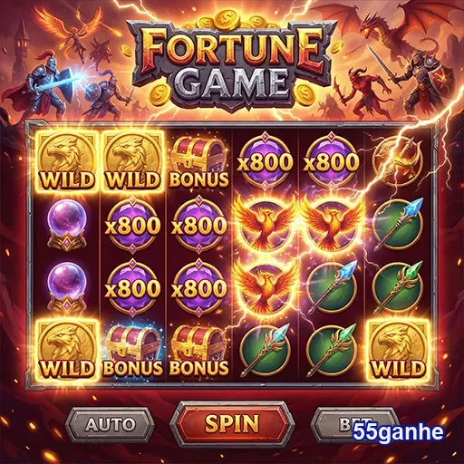 Imagem do jogo de slot 55ganhe, apresentando o tema de fortuna com 5 rolos.